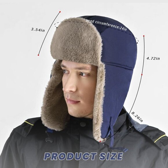 Winter Trapper Hat for Men Dark Blue Polyester  Windproof Warm with Hunting - Picture 5 of 7